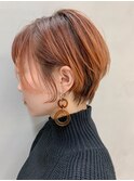 ショートボブ、丸みショート、オレンジベージュ、グラデーション