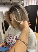 海外風！ミディアム内巻きバレイヤージュ_natural beige_