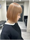 7474ブロンドベージュハイトーンカラー切りっぱなし韓国ボブ