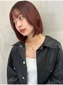 切りっぱなしボブチェリーブラウンカラー
