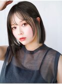 インナーカラー外ハネボブパーマくびれボブくびれミディアムボブ