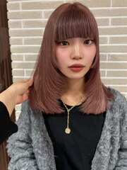 姫カット/レイヤーカット/ピンクベージュ/前髪インナー