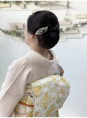 加賀友禅の訪問着でツルッと丸いシニヨン