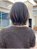 レイヤーボブ切りっぱなしボブラベンダーミルクティーベージュ