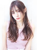 グレーベージュ・シースルーバング・レイヤーロング