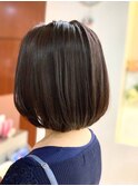 小顔ボブ/前上がりボブ/ナチュラルブラウン/白髪染め/30代40代