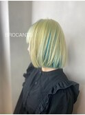 ケアブリーチ ハイトーンカラー ボブ 水色 インナーカラー