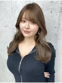 美髪カールピンクブラウン韓国レイヤーロングセミディ顔周り前髪