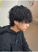 爽やかビジネスツーブロック無造作ナチュラル波巻きパーマウルフ