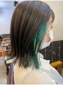 切りっぱなしロブ×イヤリングカラーグリーン K デザインカラー