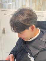 メンズカットハイライトマッシュパーマウルフアッシュブラック