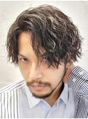 メンズウルフ波巻きツイストスパイラルMIXツーブロックパーマ