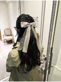 編み込みハーフアップ