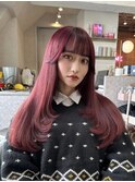 韓国レイヤーカット×ワインレッド【新宿/顔まわり/透明感/U24】