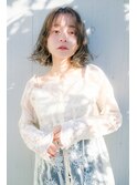 ミルクティーブラウン×ミディアムレイヤー 髪質改善 外ハネボブ