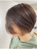 40代50代ショート/長め前髪/白髪ぼかしハイライト