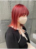 外ハネ透明感ビビッドピンクレッドバイオレット韓国ミディアム