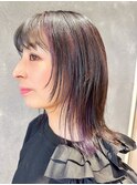 紫インナーカラー/外ハネロブ