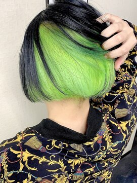 ディア(.eer) インナーカラー×エレクトリックリザード ライムグリーン ボブ