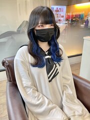 黒髪×シールエクステインナーカラー×ブルーアッシュ/心斎橋