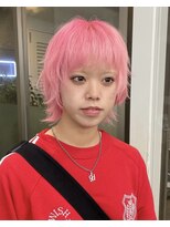 レコ 渋谷(LECO)&nbsp;レイヤーショートウルフハイトーンネオンペールピンクカラー