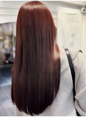 【白石】ブリーチなし赤髪暖色バーガンディー艶カラーセミロング