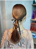【ローポニーテール】結婚式銀座ヘアセットカチモリアレンジ