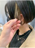 インナーカラー、ミニボブ、デザインカラー、グレージュ