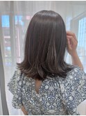 ブリーチなし透明感グレージュ切りっぱなしミディアム【中居】