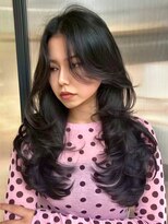 シオン(shion) 顔周りレイヤー韓国ヘアダークブルーロング_F1763