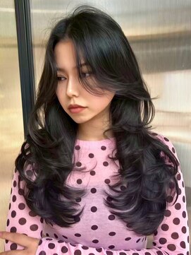 シオン(shion) 顔周りレイヤー韓国ヘアダークブルーロング_F1763