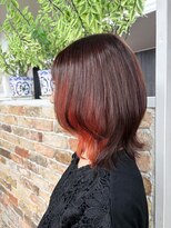 ヘアメイク フィリックス 板宿店(HAIR MAKE FELIX)&nbsp;暖色系ブラウン×オレンジのインナーカラー＋外ハネミディ