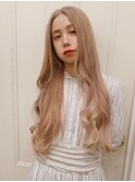 ピンクベージュ ハイトーンロング