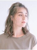 三軒茶屋_コテ巻き_パーマ_セミロング_ハイライト_ハーフアップ