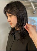 センターパート/ウルフカット/レイヤーカット/ブルーブラック