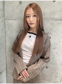 ★斜めバングミディアムヘアグレージュカラーシルキーベージュ★