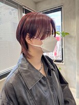 テトヘアー(teto hair) ハンサムウルフ、前下がり、レッドカラー、ブリーチ無しカラー