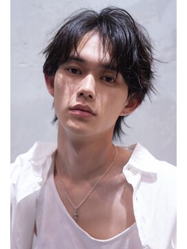 ハバナ 渋谷(HAVANA) メンズ波巻きセンターパート韓国風黒髪ツーブロックマッシュ