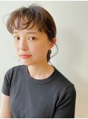 デジタルパーマ イメチェン ブルーブラック 伸ばしかけヘア