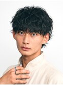 ウルフ黒髪マッシュ原宿波巻きスパイラルパーマメンズカットヘア