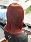 【白石】ブリーチなし赤髪外ハネレイヤーボブ暖色チェリーレッド