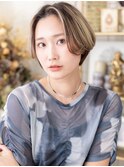 ブリーチカラーセンターパートボブショートミニマルボブa