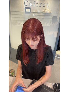 ソワン ドゥ ブレス 今里店(soin de brace) ブリーチなし ダブルカラー チェリーレッド