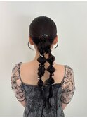 【ヘアセット】ポニーテール×ツイン編み下ろし