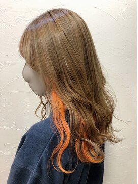 ロア 福岡天神本店(LORE) ベージュ×オレンジ×インナーカラー×カラーバター