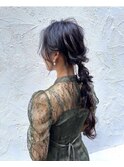 編みおろしアレンジ　ヘアセット　ローポニーテール　上品