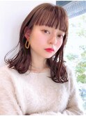 Say.レイヤーミディアムアッシュオリーブぱっつん前髪韓国ボブ