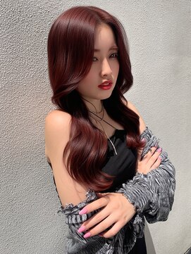 ユーフォリア 新宿通り(Euphoria) レッドカラーブリーチなしダブルカラー韓国カラーワインレッド