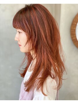 テトヘアー(teto hair) long［オレンジベージュウルフレイヤーロンググラデーション］