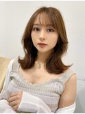 韓国風前髪/シルキーベージュ/グレージュカラー/斜めバング